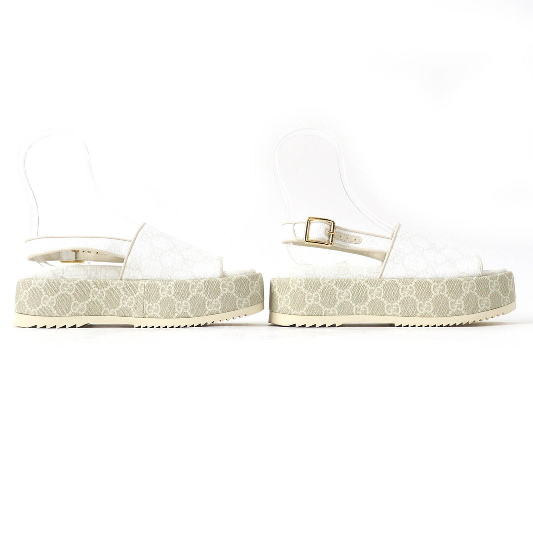 GUCCI Sandals 701153 PVC coated canvas White beige GG Supreme Women 35 Used Authentic