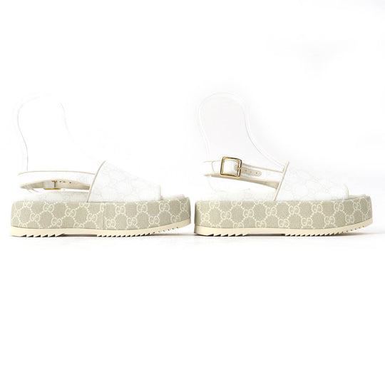 GUCCI Sandals 701153 PVC coated canvas White beige GG Supreme Women 35 Used Authentic