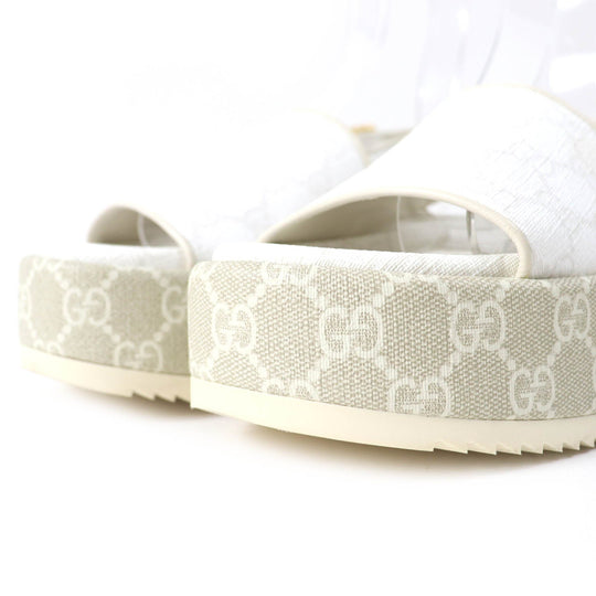 GUCCI Sandals 701153 PVC coated canvas White beige GG Supreme Women 35 Used Authentic
