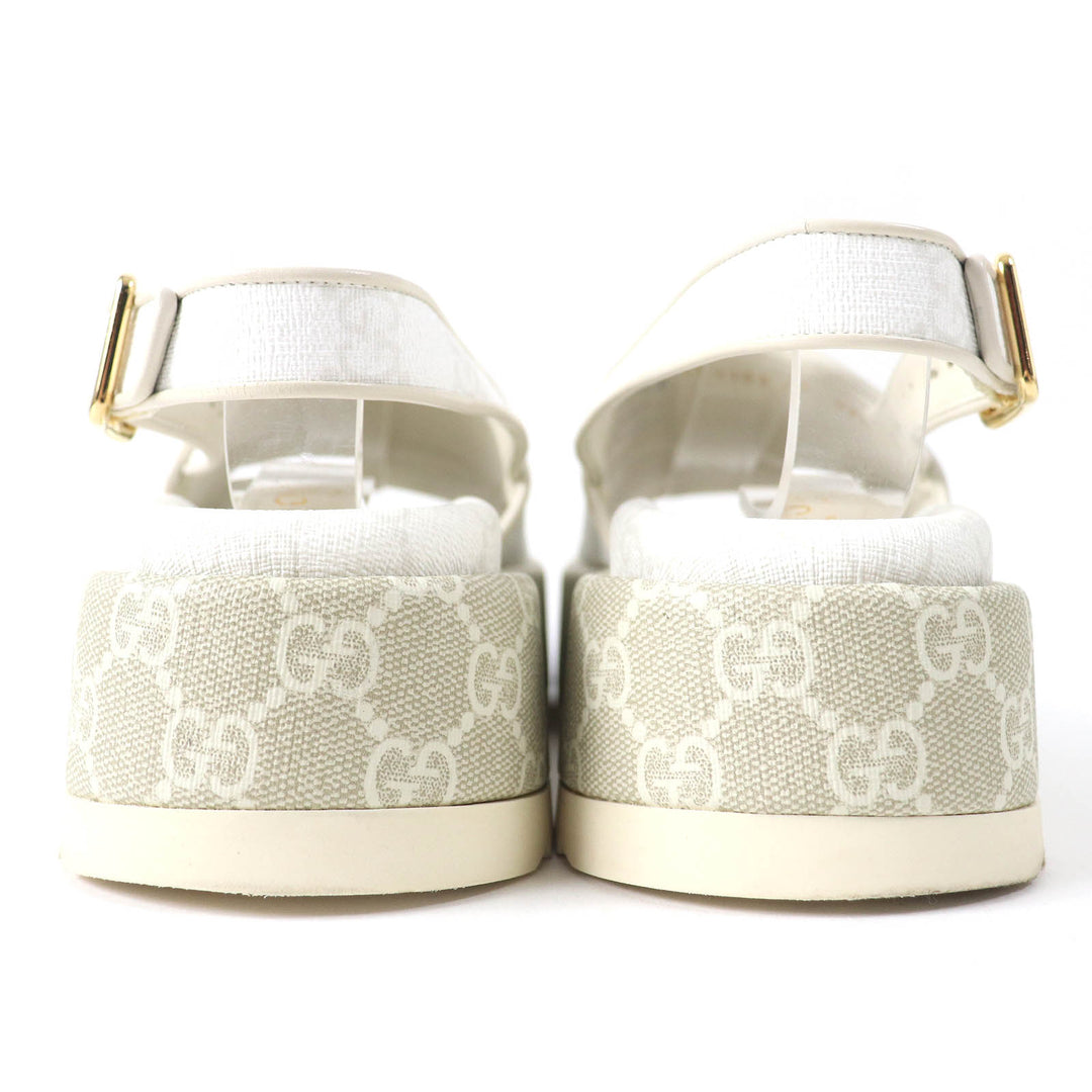 GUCCI Sandals 701153 PVC coated canvas White beige GG Supreme Women 35 Used Authentic