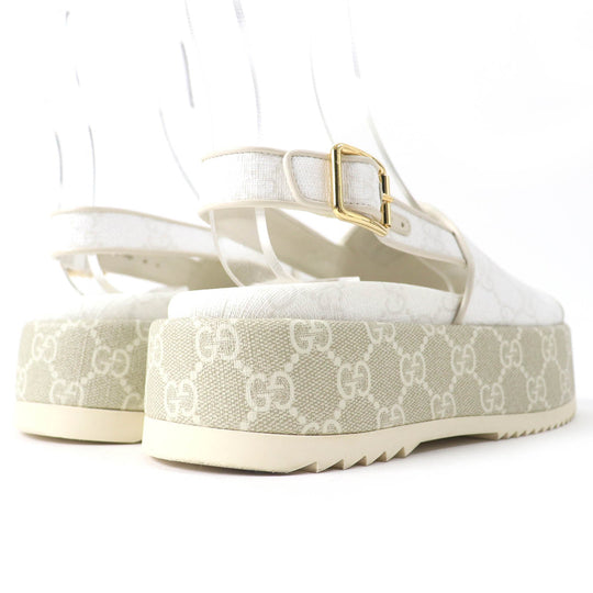 GUCCI Sandals 701153 PVC coated canvas White beige GG Supreme Women 35 Used Authentic