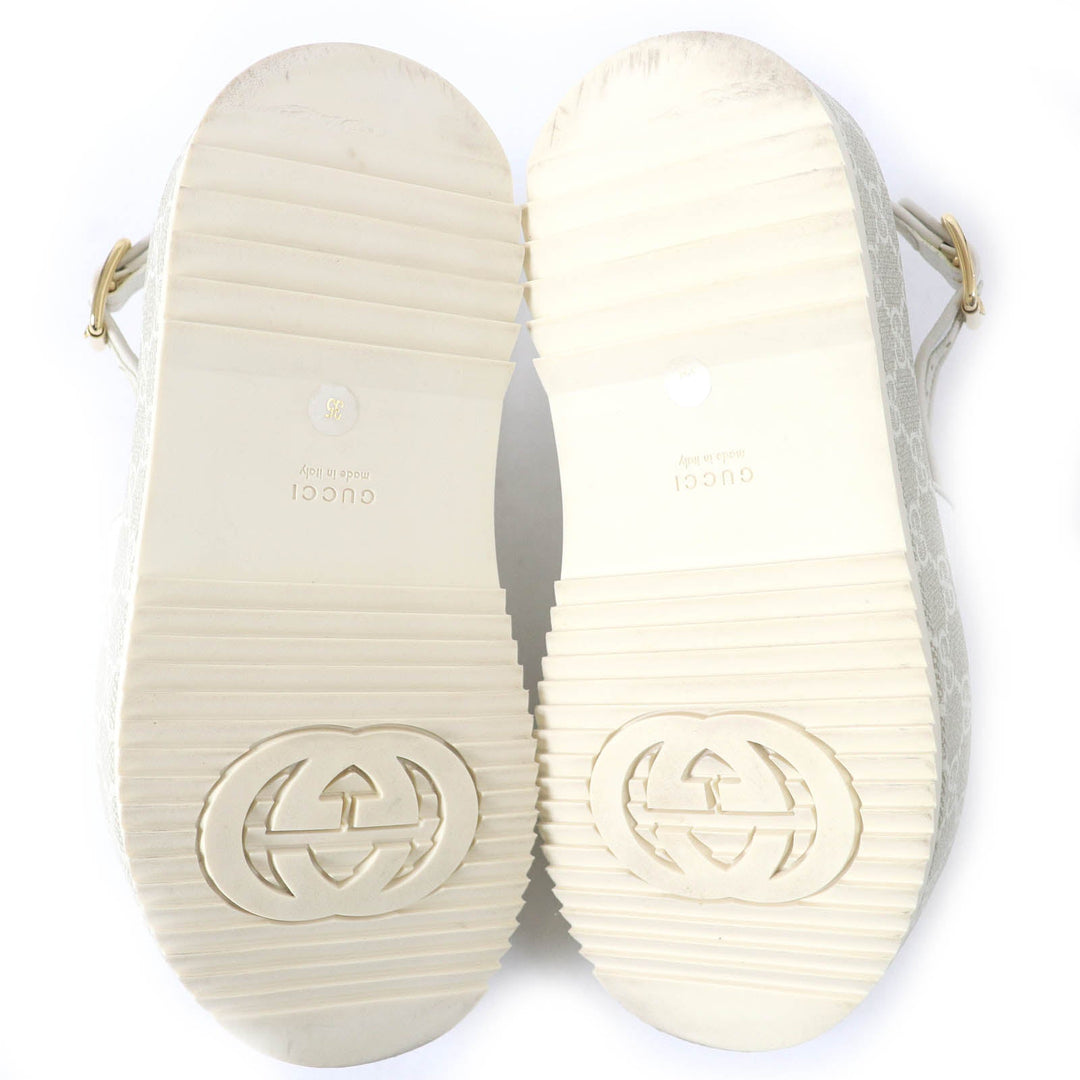 GUCCI Sandals 701153 PVC coated canvas White beige GG Supreme Women 35 Used Authentic