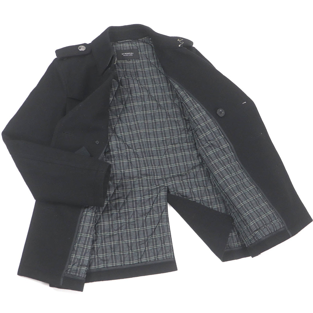 BURBERRY BLACK LABEL pea coat Outer: 80% wool, Outer: 20% nylon, Lining: cupra, Lining: polyester, Part: 100% cotton black mens L Used Authentic