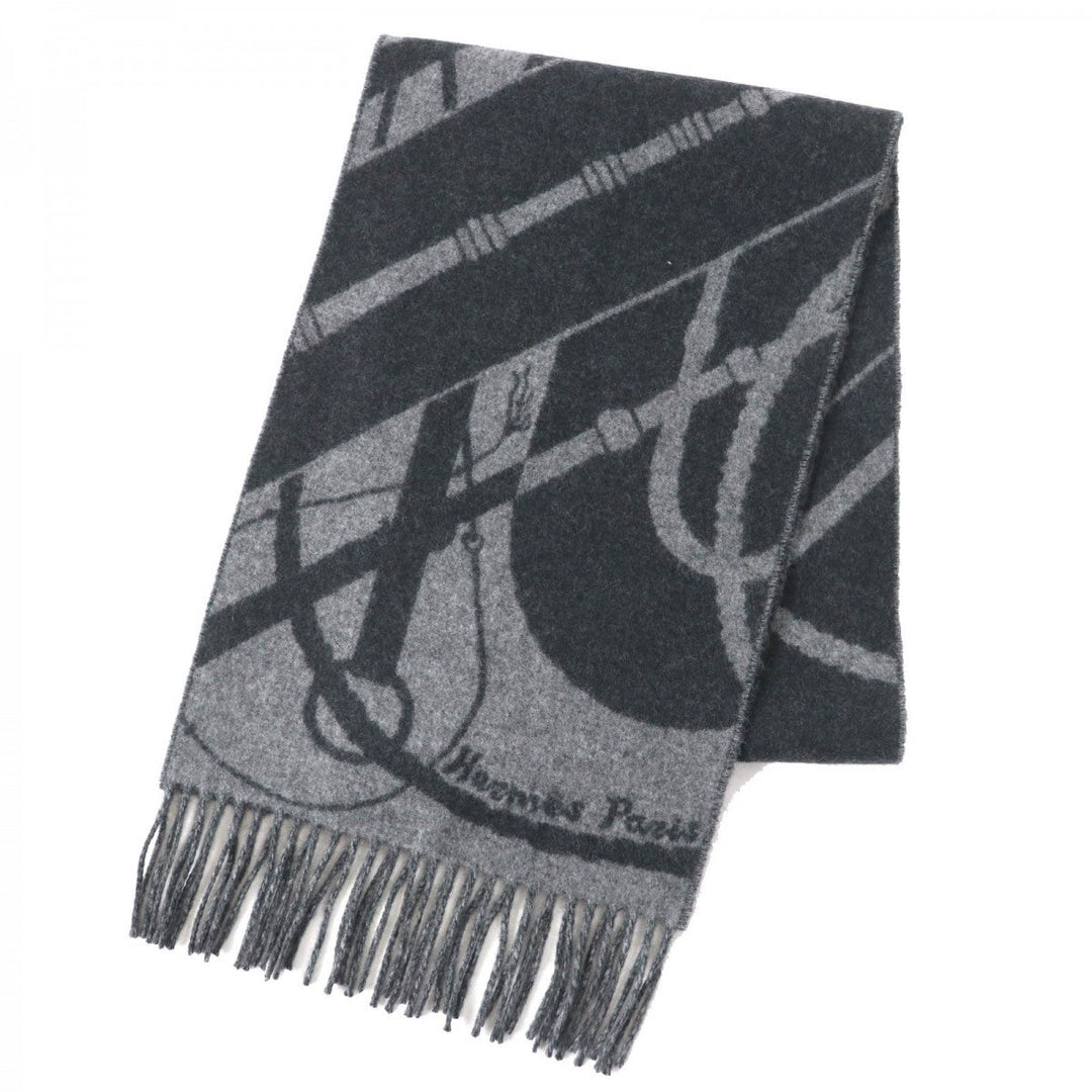HERMES Scarf Main: 100% cashmere Anthracite/Gris Cine Click crack mens Used Authentic