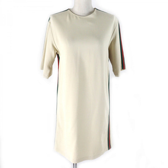 GUCCI one piece 528977 Outer: 97% rayon, Outer: 3% polyurethane, Part: 65% rayon, Part: 35% cotton Ivory Green Red Women 36 Used Authentic