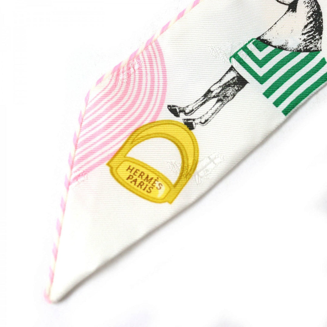 HERMES scarf Main: 100% silk, - White pink Twilly Garde Robe Pop Garde Robe Pop Women Used Authentic