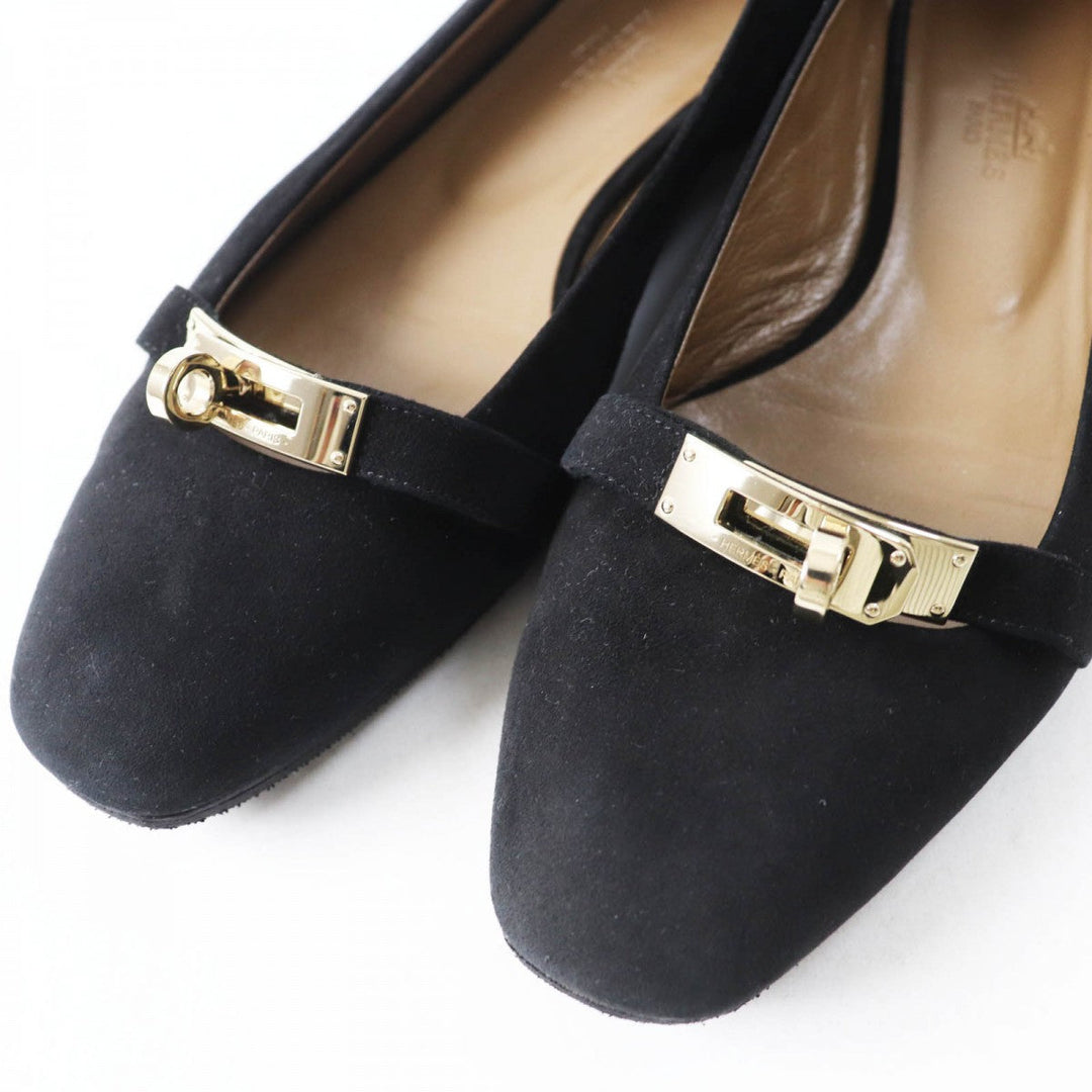 HERMES pumps 36H 202101Z Main: Suede leather black bilbao Women 36.5 Used Authentic