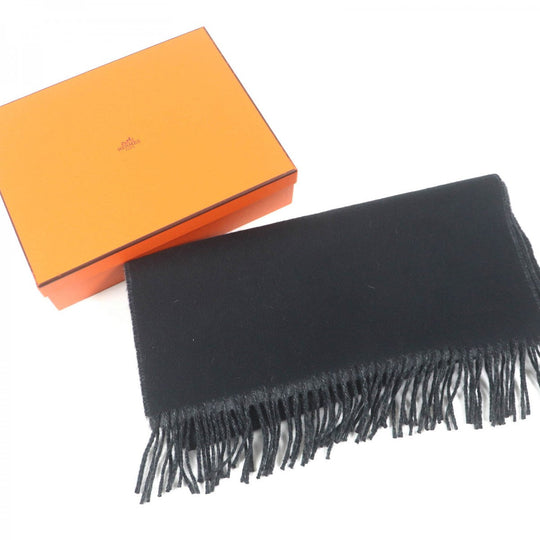 HERMES Scarf H393800T Main: 100% cashmere Black Grey Recto Verso mens Used Authentic