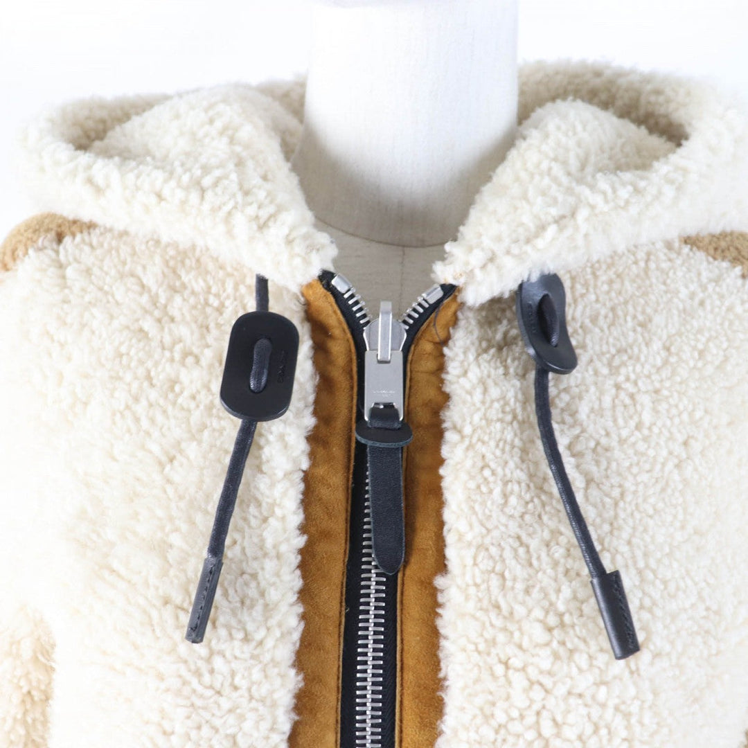 COACH Mouton jacket 23135 Main: Wool, Leather part: Sheepskin, Leather part: Cowhide Ivory light brown Women Used Authentic