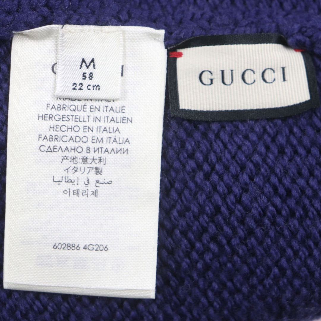 GUCCI Knit cap 602886 Main: 100% wool Navy GG LOGO KNIT BAENIE mens M Used Authentic