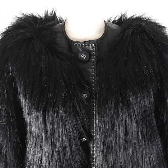 DOLCE&GABBANA Jacket Outer: 75% modacrylic, Outer: 25% polyester, Lining: 97% polyester, Lining: 3% elastane (polyurethane), Filling: 100% polyester black Women 36 Used Authentic