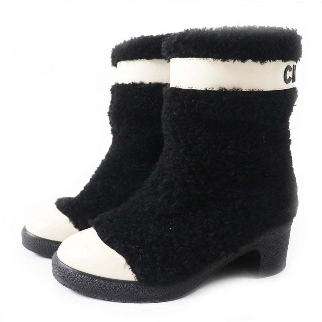 CHANEL short boots G34080 Main: Mouton, Part: Leather Black White Women 35 Used Authentic