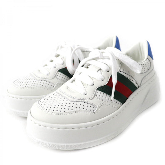 GUCCI Low cut sneakers 670415 Main: Leather White Blue Green Red Women 34.5 Used Authentic