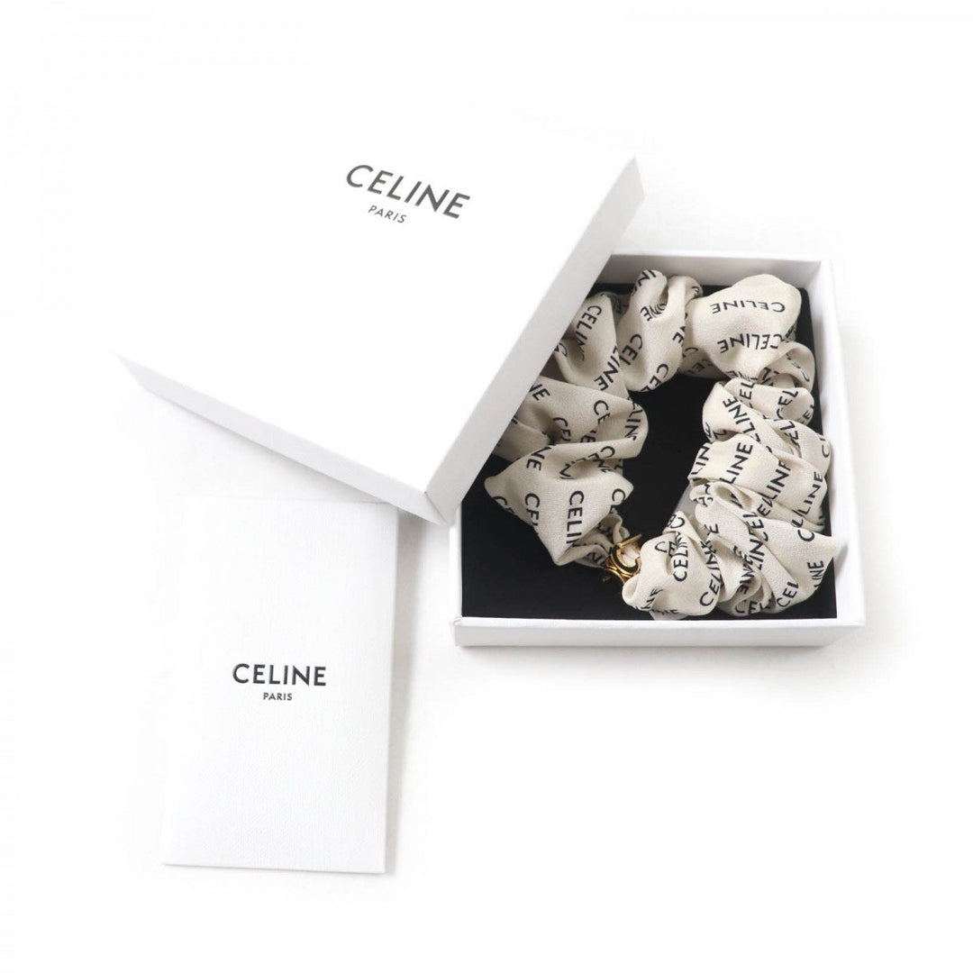 CELINE hair accessory silk Beige black Leyure