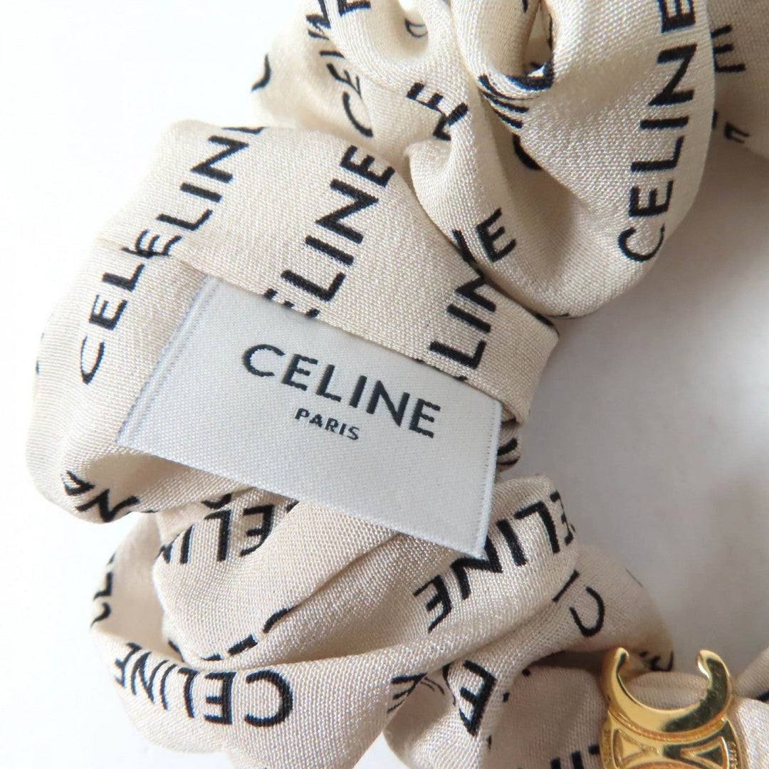 CELINE hair accessory silk Beige black Leyure