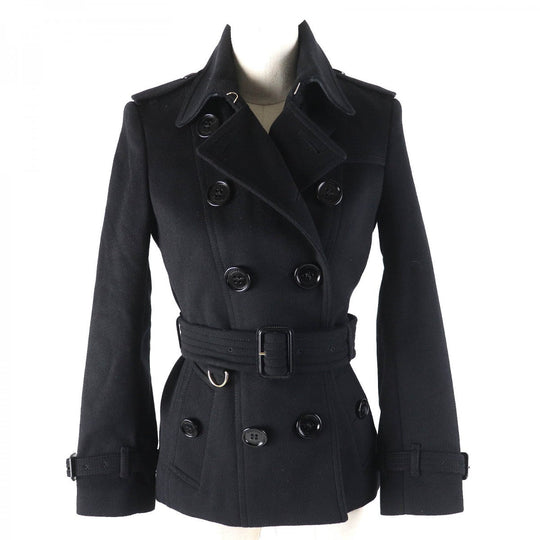 BURBERRY LONDON trench coat Outer: 80% wool, Outer: 20% cashmere, Lining: 100% viscose (rayon), Part: 66% wool, Part: 22% polyamide (nylon) black Women 36 Used Authentic