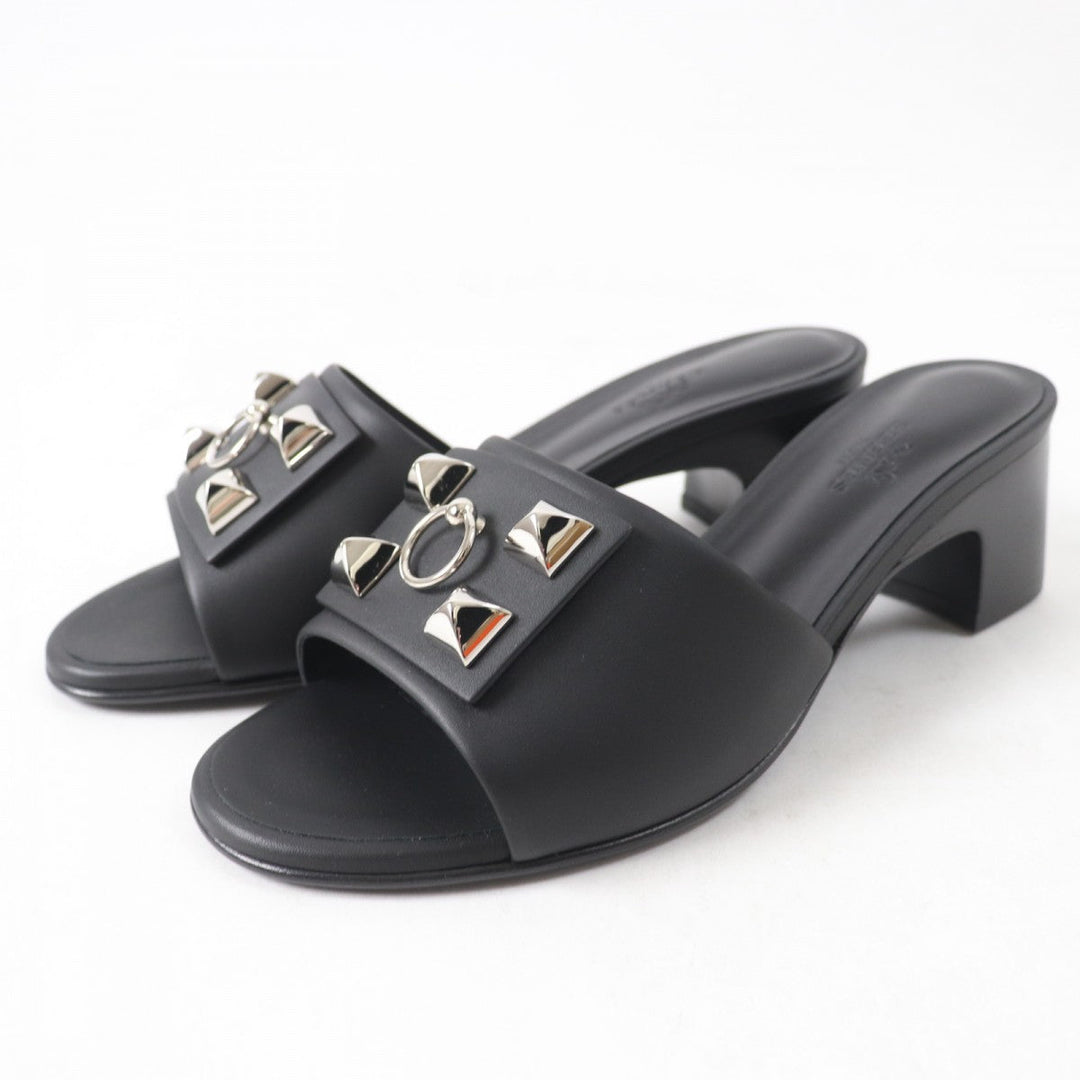 HERMES Sandals Main: Leather black DREAMY Women 37 Used Authentic