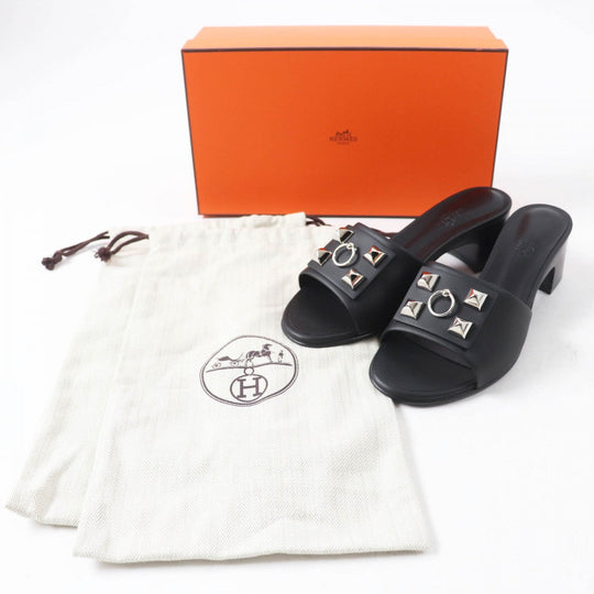 HERMES Sandals Main: Leather black DREAMY Women 37 Used Authentic