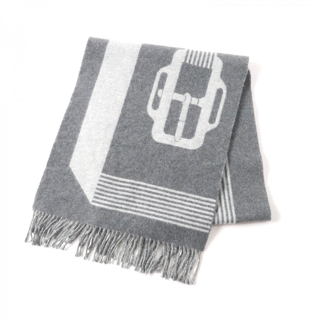 HERMES Scarf Main: 100% cashmere Antogracito / Gris Claire Sangle a Bookle Women Used Authentic