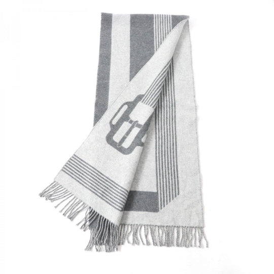 HERMES Scarf Main: 100% cashmere Antogracito / Gris Claire Sangle a Bookle Women Used Authentic