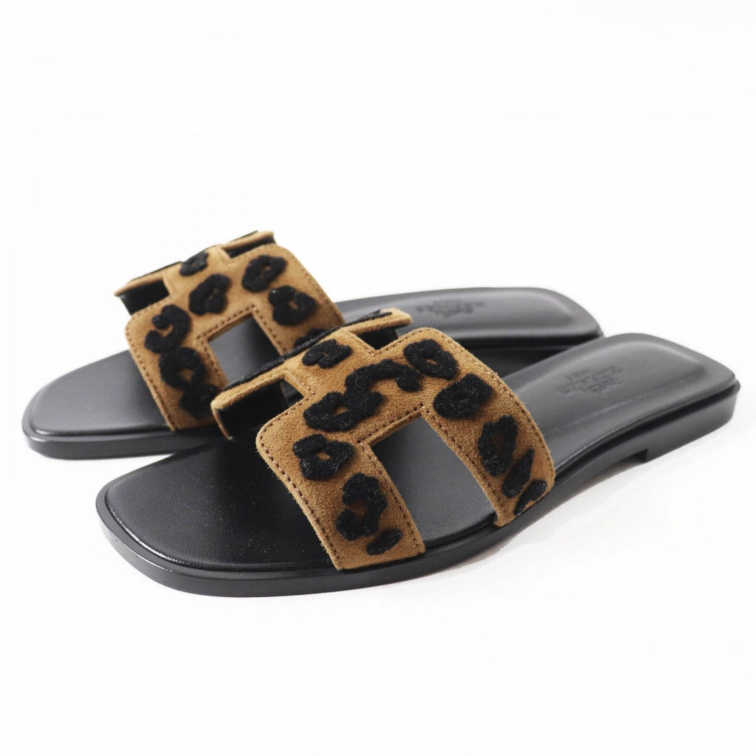 HERMES Sandals Main: Chevre Verois Tufte Brown black Oran Women 35 Used Authentic