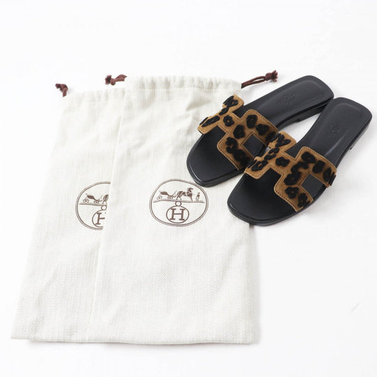 HERMES Sandals Main: Chevre Verois Tufte Brown black Oran Women 35 Used Authentic