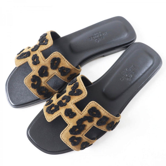 HERMES Sandals Main: Chevre Verois Tufte Brown black Oran Women 35 Used Authentic