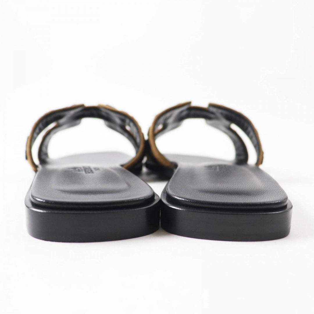 HERMES Sandals Main: Chevre Verois Tufte Brown black Oran Women 35 Used Authentic