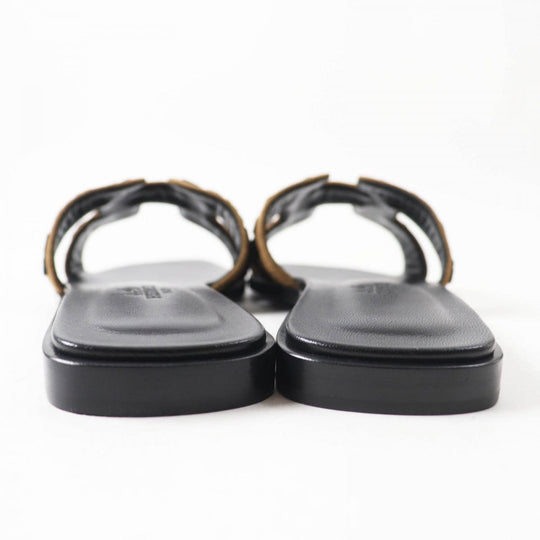 HERMES Sandals Main: Chevre Verois Tufte Brown black Oran Women 35 Used Authentic