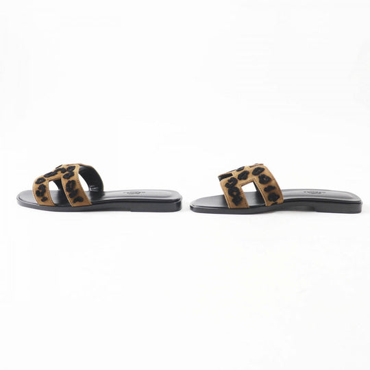 HERMES Sandals Main: Chevre Verois Tufte Brown black Oran Women 35 Used Authentic