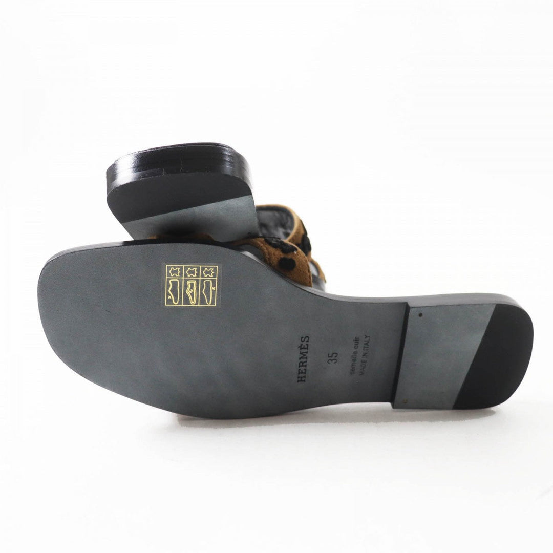 HERMES Sandals Main: Chevre Verois Tufte Brown black Oran Women 35 Used Authentic