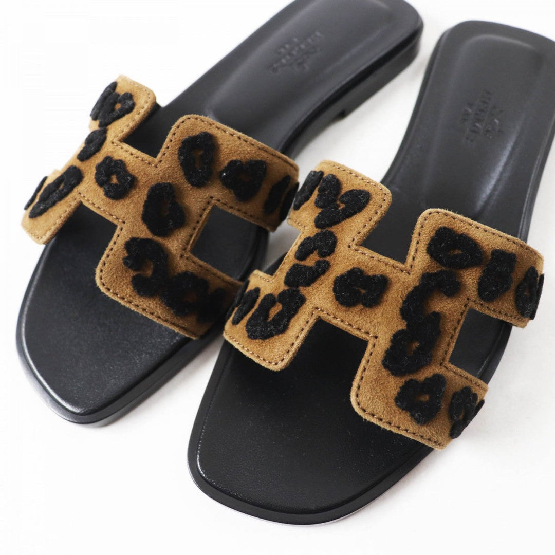 HERMES Sandals Main: Chevre Verois Tufte Brown black Oran Women 35 Used Authentic