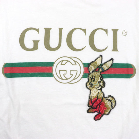 GUCCI Short sleeve T-shirt 493117 Main: 100% cotton, part: 100% linen, part: 100% silk, part: 100% polyester, part: 100% glass fiber white mens S Used Authentic