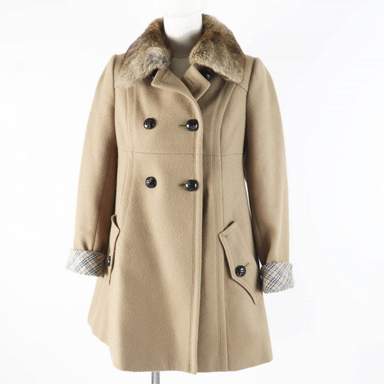 BURBERRY BLUE LABEL pea coat E1B04-491-40 Outer: 90% wool, Outer: 10% nylon, Part: 100% wool, Fur: rabbit, Lining: cupra beige Women 36 Used Authentic