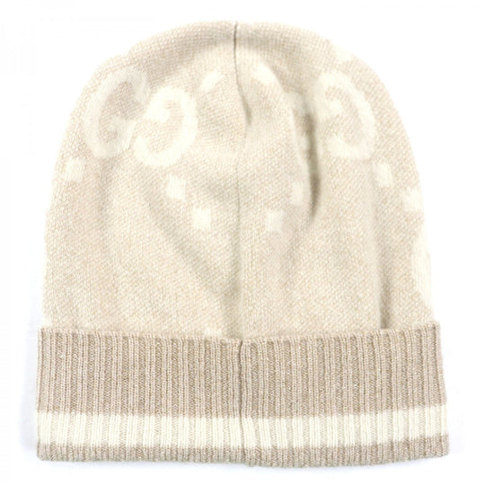 GUCCI Knit cap 765053 Main: 84% cashmere, Main: 9% rayon, Main: 4% polyester, Main: 3% polyester camel white GG Cashmere Jacquard Cap mens M Used Authentic