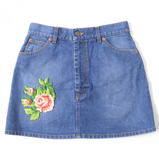 GUCCI Mini skirt 456973 Main: 100% cotton, some: acrylic, some: polyester, some: wool Indigo Women 42 Used Authentic