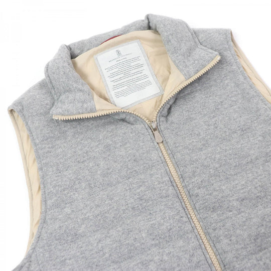Brunello Cucinelli Down vest cashmere, nylon gray mens 44 Used Authentic
