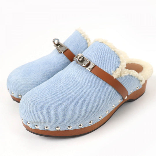 HERMES Sandals denim Indigo Carlotta Women 37 Used Authentic