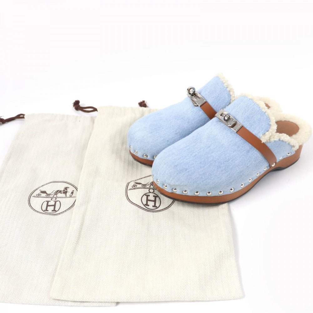 HERMES Sandals denim Indigo Carlotta Women 37 Used Authentic