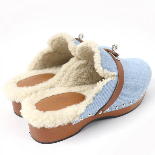 HERMES Sandals denim Indigo Carlotta Women 37 Used Authentic