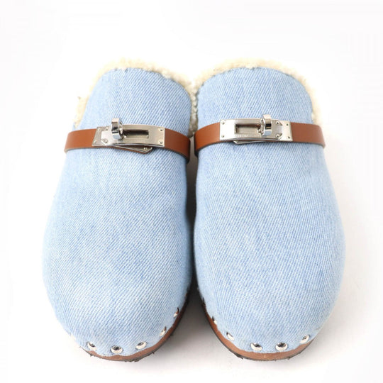 HERMES Sandals denim Indigo Carlotta Women 37 Used Authentic