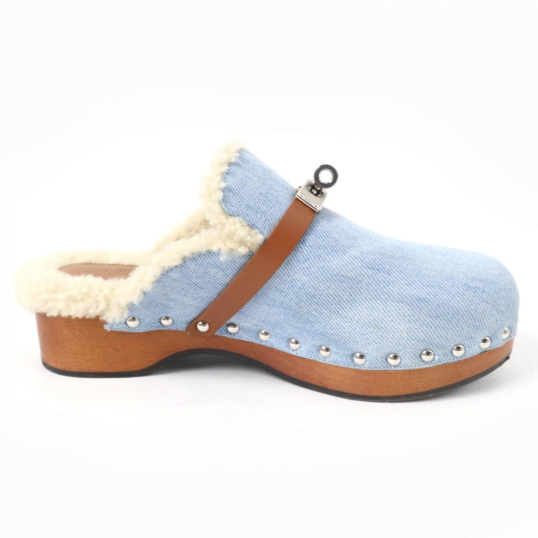 HERMES Sandals denim Indigo Carlotta Women 37 Used Authentic