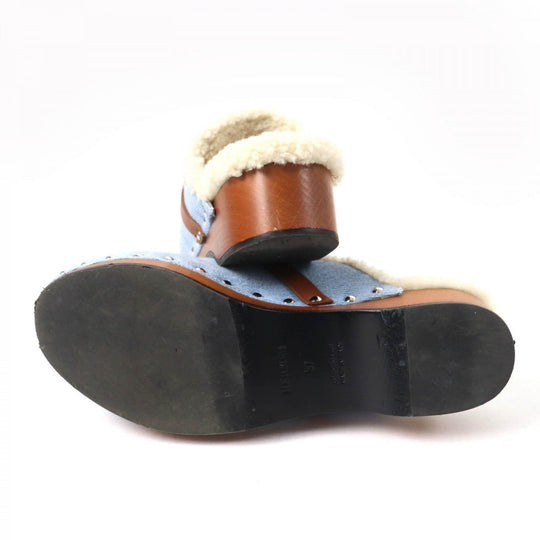 HERMES Sandals denim Indigo Carlotta Women 37 Used Authentic