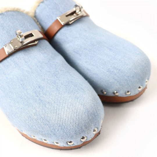 HERMES Sandals denim Indigo Carlotta Women 37 Used Authentic