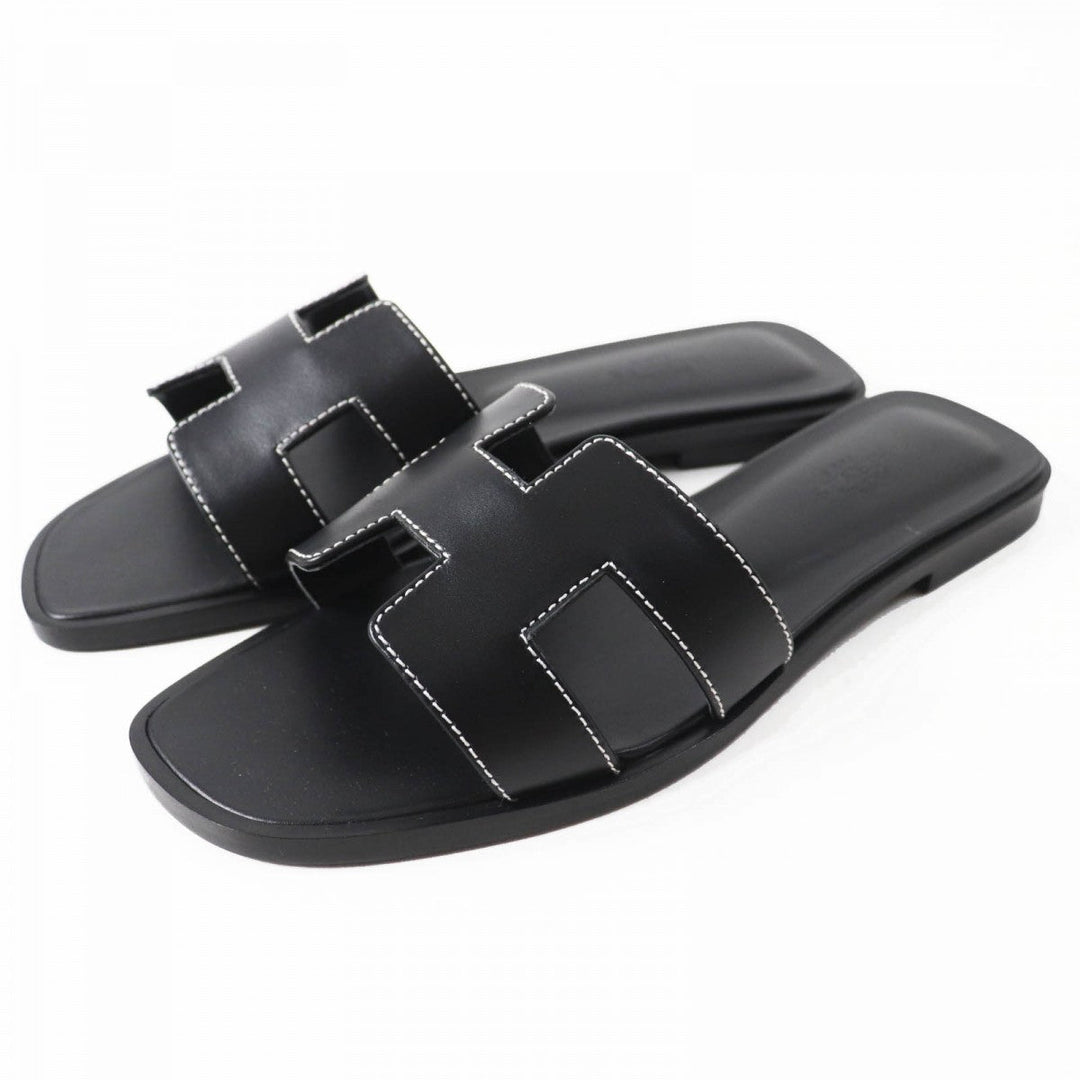 HERMES Sandals Main: Leather black Oran Women 37 Used Authentic