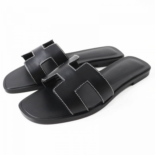 HERMES Sandals Main: Leather black Oran Women 37 Used Authentic