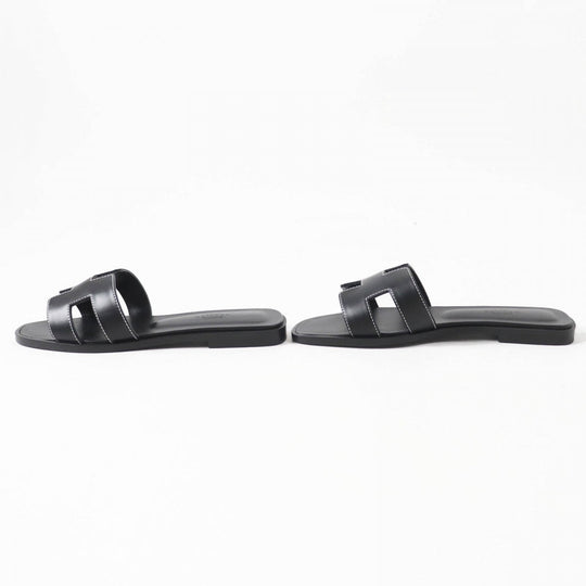 HERMES Sandals Main: Leather black Oran Women 37 Used Authentic