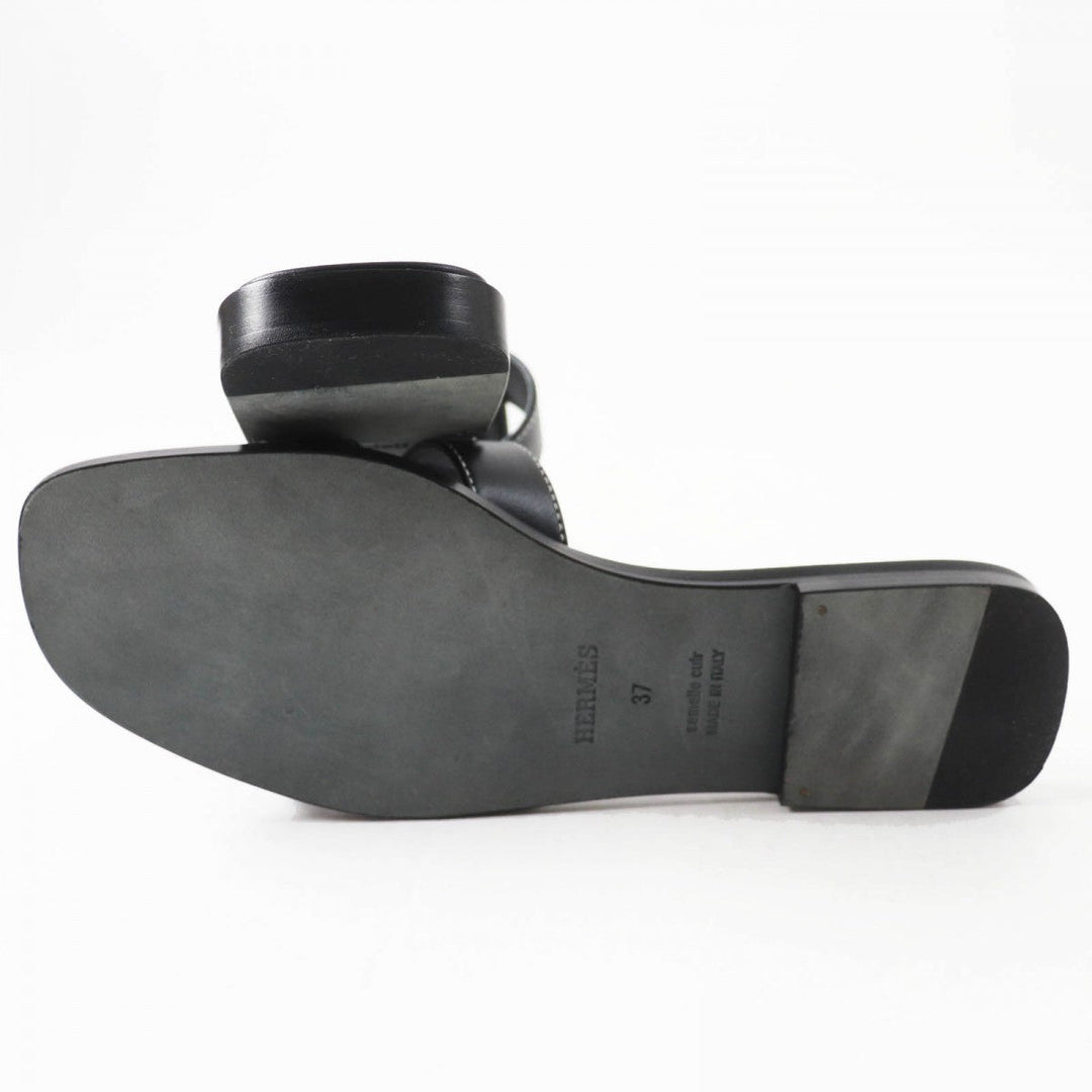 HERMES Sandals Main: Leather black Oran Women 37 Used Authentic