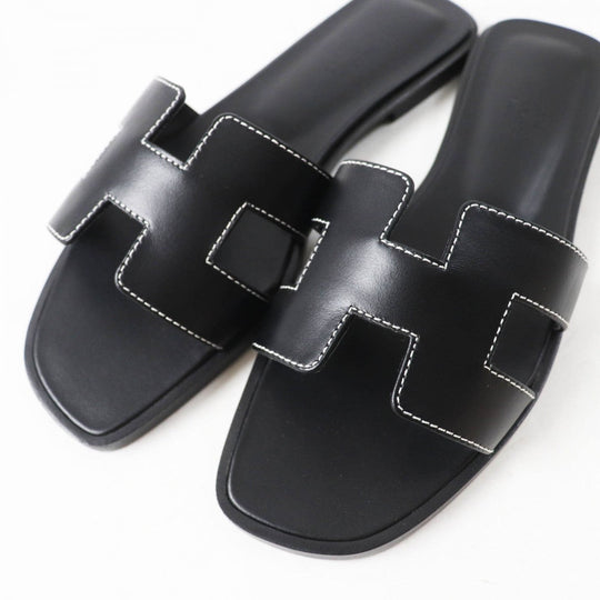 HERMES Sandals Main: Leather black Oran Women 37 Used Authentic
