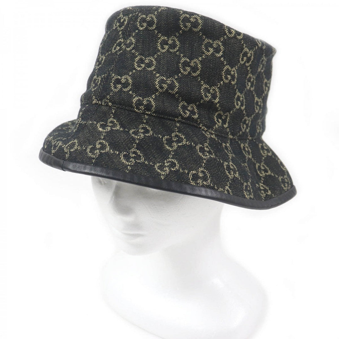 GUCCI hat 576371 Outer: 100% cotton, Lining: 55% cotton, Lining: 45% rayon, Part: Cowhide black mens Used Authentic